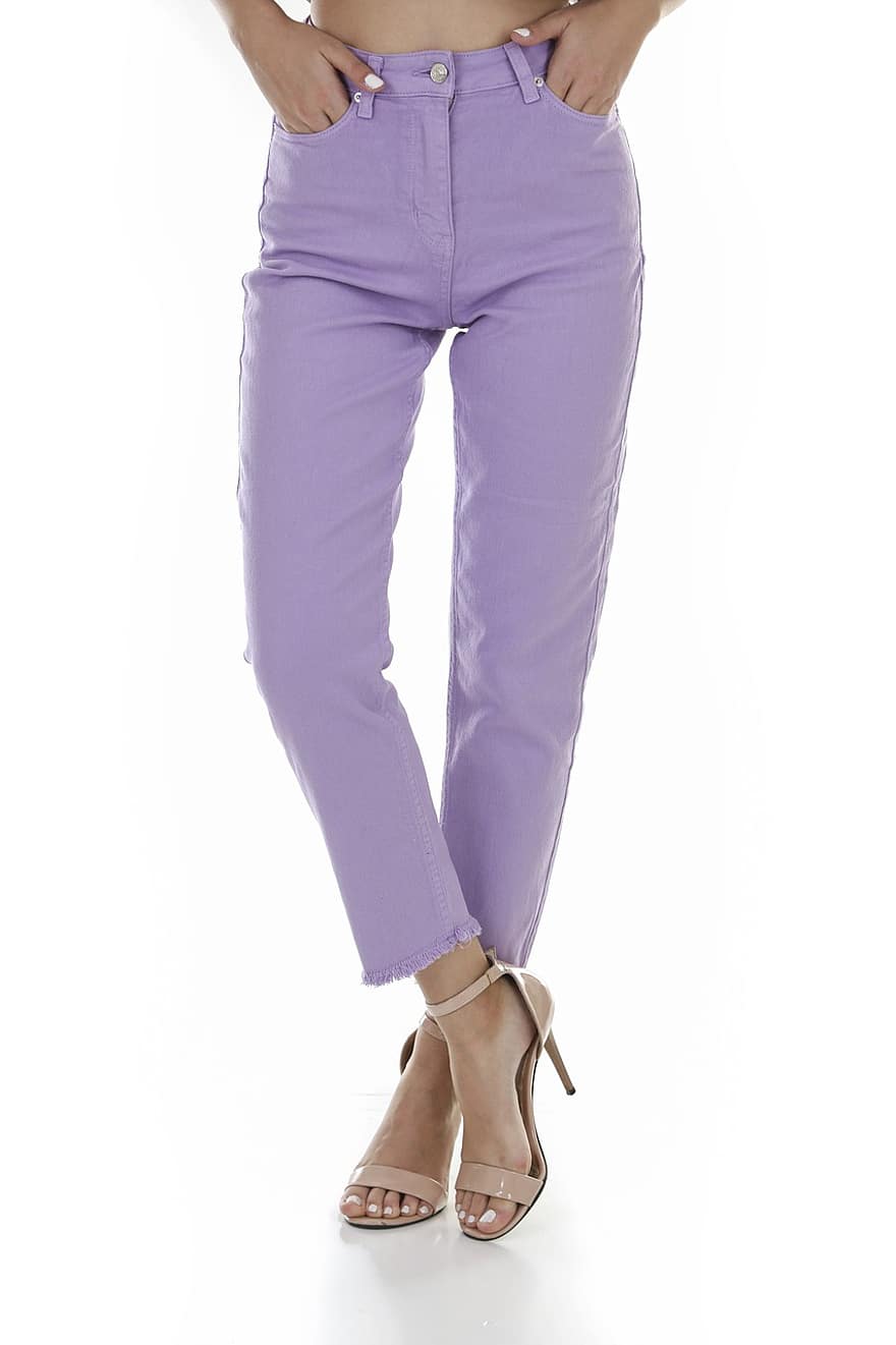Purple, Pants, Fashion, Clothes, Woman, Stylish, Beautiful, Model, Pose, White, Background