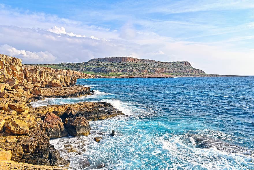 kust, Kaap Greco, zee, oceaan, natuur, klif, rotsachtige kust, eiland, landschap, rotsformatie, Cyprus