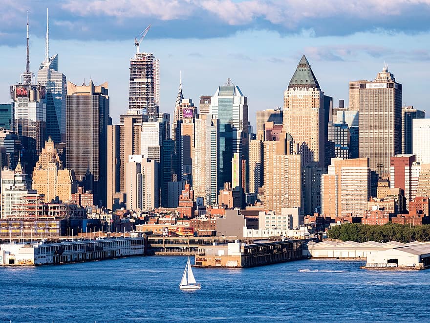 new york, by, flod, Manhattan, bybilledet, skyline, tårne, skyskrabere, bygninger, hudson, nyc