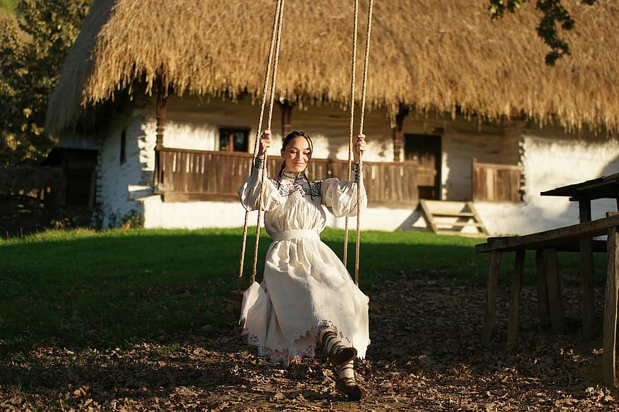 Girl, Model, Swing, Dress, Smiling, Traditional Costume, Female, Happy, Attractive