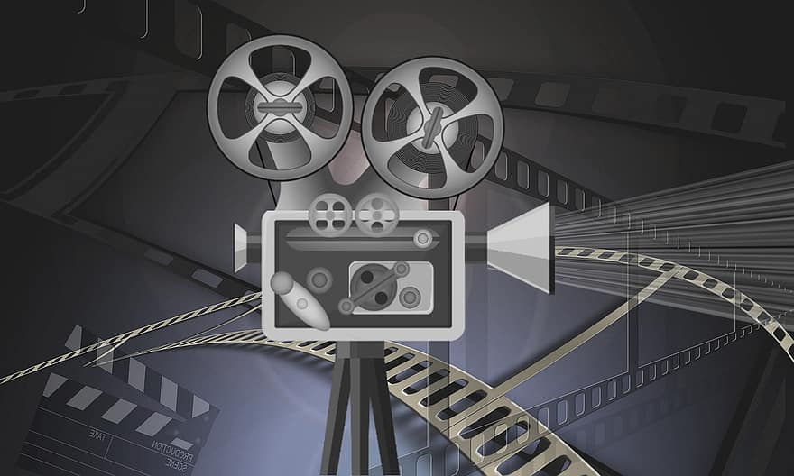 марочный, фильм, кино, камера, проектор, старый, запись, этап, классический, монохромный, черное и белое