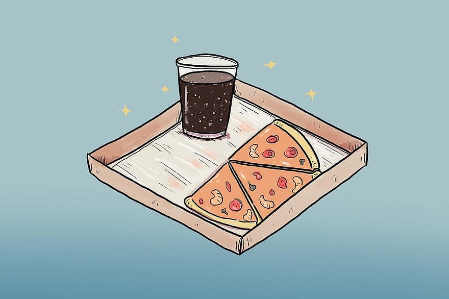 pizza, voedsel, soda-, cola, snel, Fast food, maaltijd, lunch, diner, illustratie, fijnproever