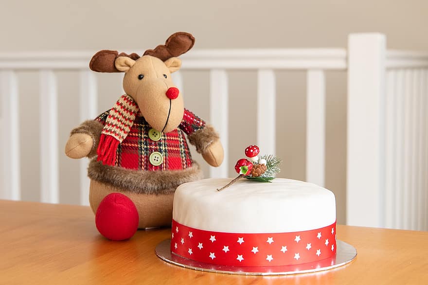 kake, reinsdyr, jul, julekake, festlig, leketøy, plysj, dekorasjon, glasur