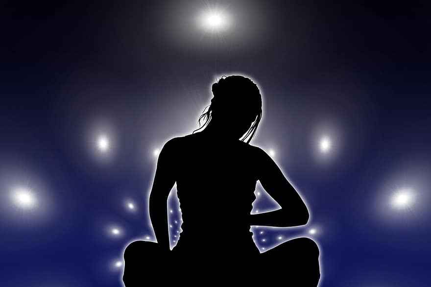 meditation, kvinde, silhuet, afspejling, cross legged, centrum, transcendens, transcendental, Jainisme, nirvana, Gud