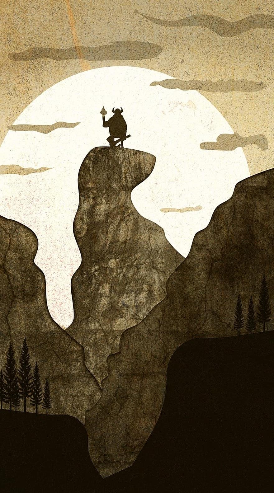 Viking, Warrior, Nature, Moon, illustration, mountain, men, landscape, vector, backgrounds, tree
