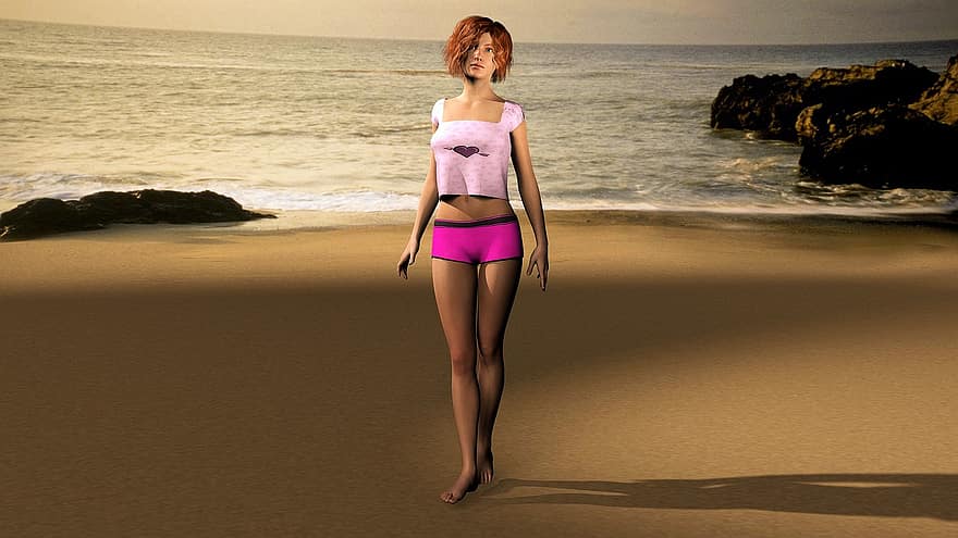 mulher, de praia, Férias, mar, caminhar na praia, agua, relaxamento, areia, mar da praia, oceano, magro