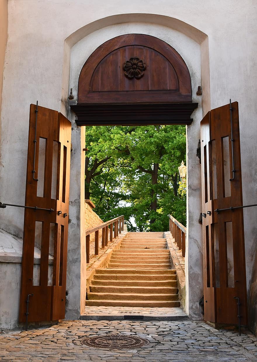 jardim, portão, escadas, porta, entrada, Entrada, passagem