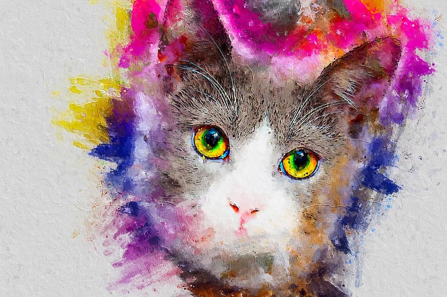 고양이, 디지털 아트, 디지털 페인팅, 그림, 수채화