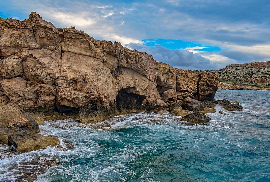 sziklás part, tenger, cape greco, természet, tájkép, tengerpart, Látvány, sziklaalakzatok, Ciprus