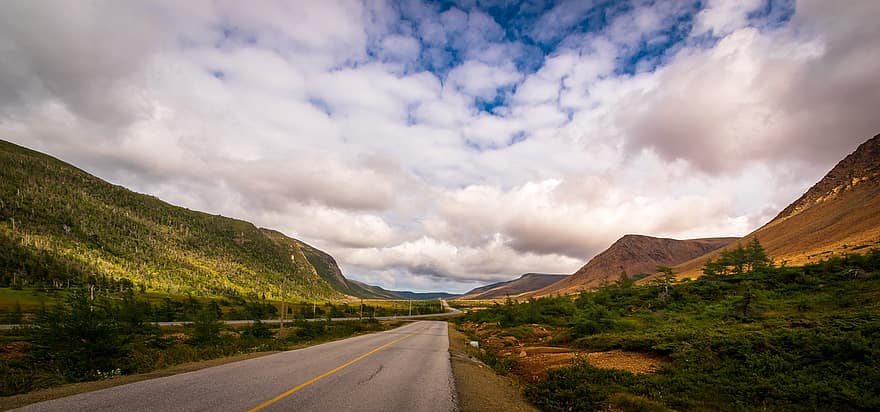 Newfoundland, Canada, Gros Morne, Tabelands, National Park, Nature, Landscape, Sky, Clouds, Orange, Green