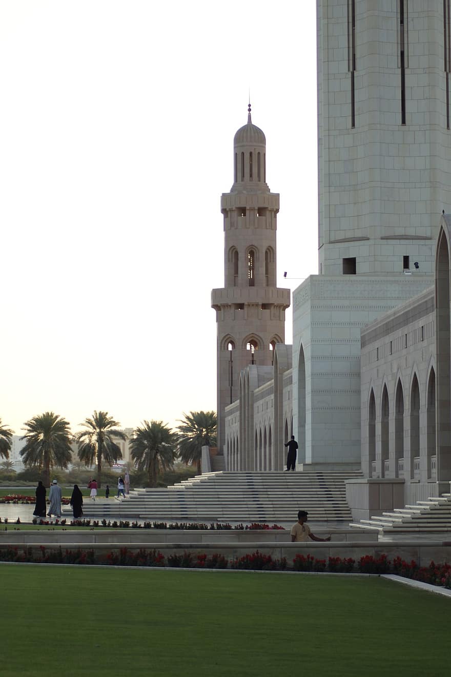 mesquita, arquitetura, jardim, lugar famoso, religião, exterior do edifício, minarete, estrutura construída, grama, culturas, turismo