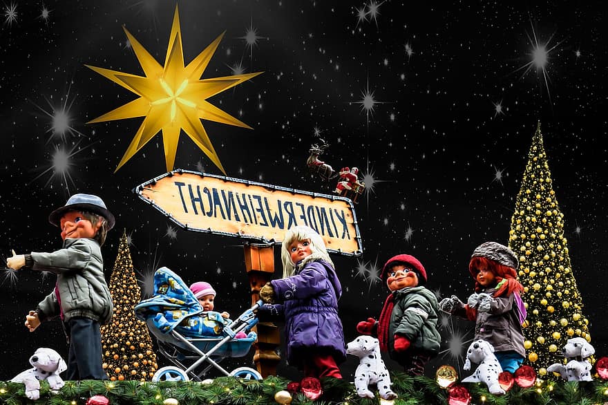 kartu Natal, hari Natal, motif natal, salam natal, kartu ucapan, anak-anak natal, nürnberg, pohon Natal, ornamen Natal, boneka, bintang