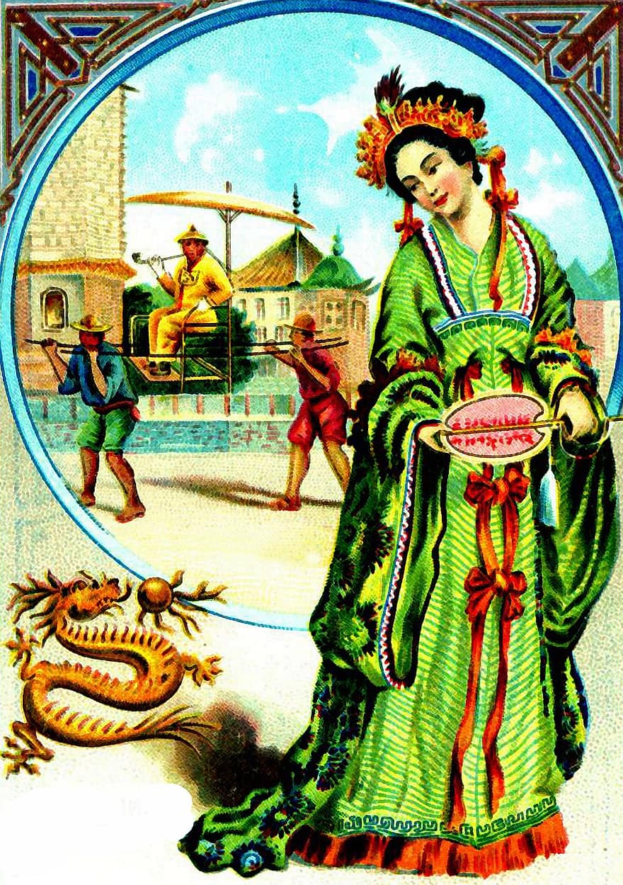 चीन, पुराना, चीनी ड्रैगन, Faridabad, पोस्टकार्ड, विंटेज, चीनी