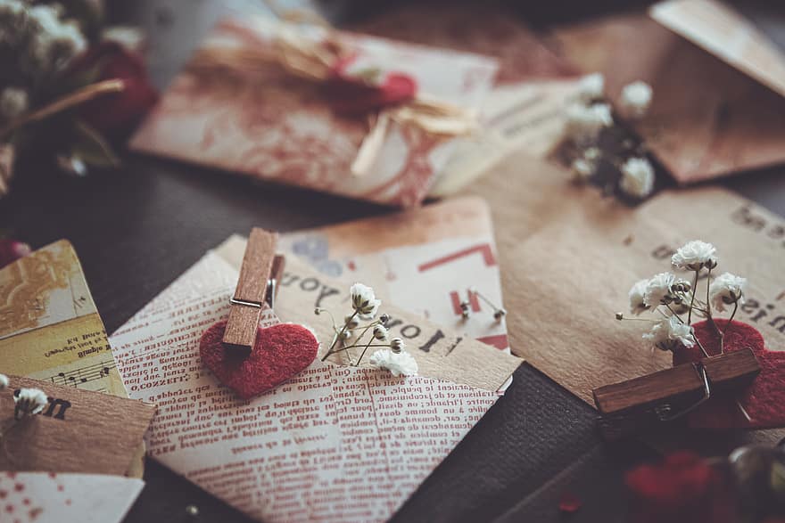 brief, Valentijn, achtergrond, romance, liefde, envelop, papier, viering, decoratie, groet, uitnodiging