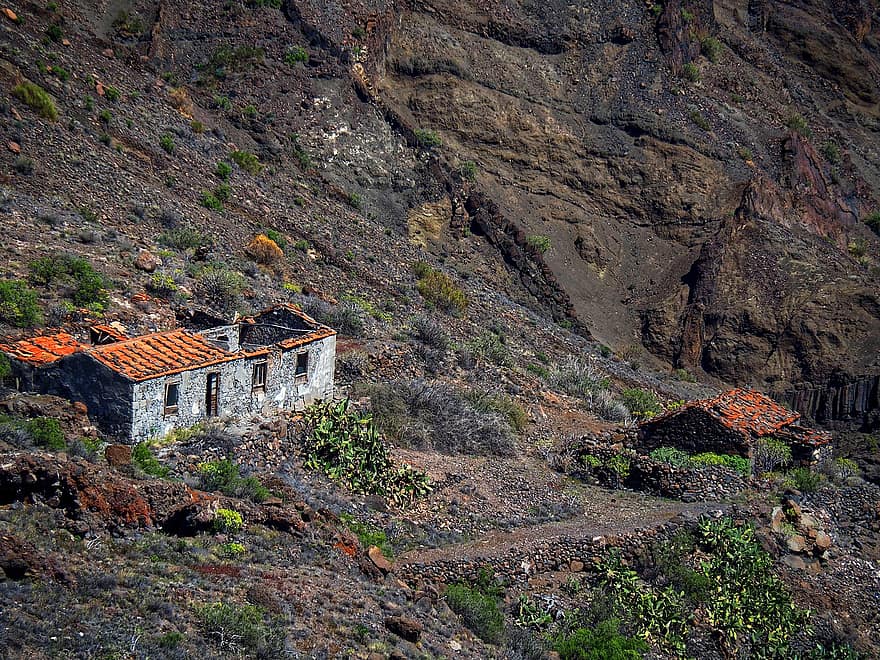 casa, escombros, yermo, paisaje, abandonado, montaña, acantilado, arquitectura, culturas, viaje, escena rural