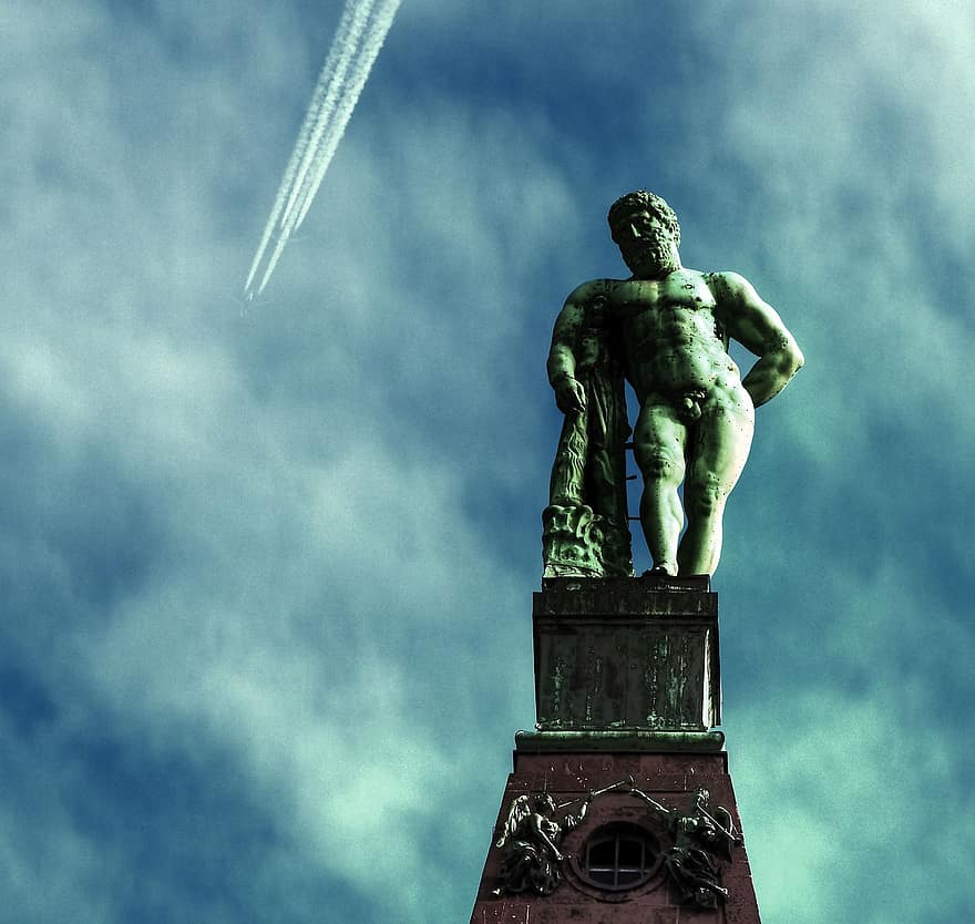 Геркулес, небо, самолет, памятник, Кассель, статуя, известное место, архитектура, скульптура, путешествовать, история