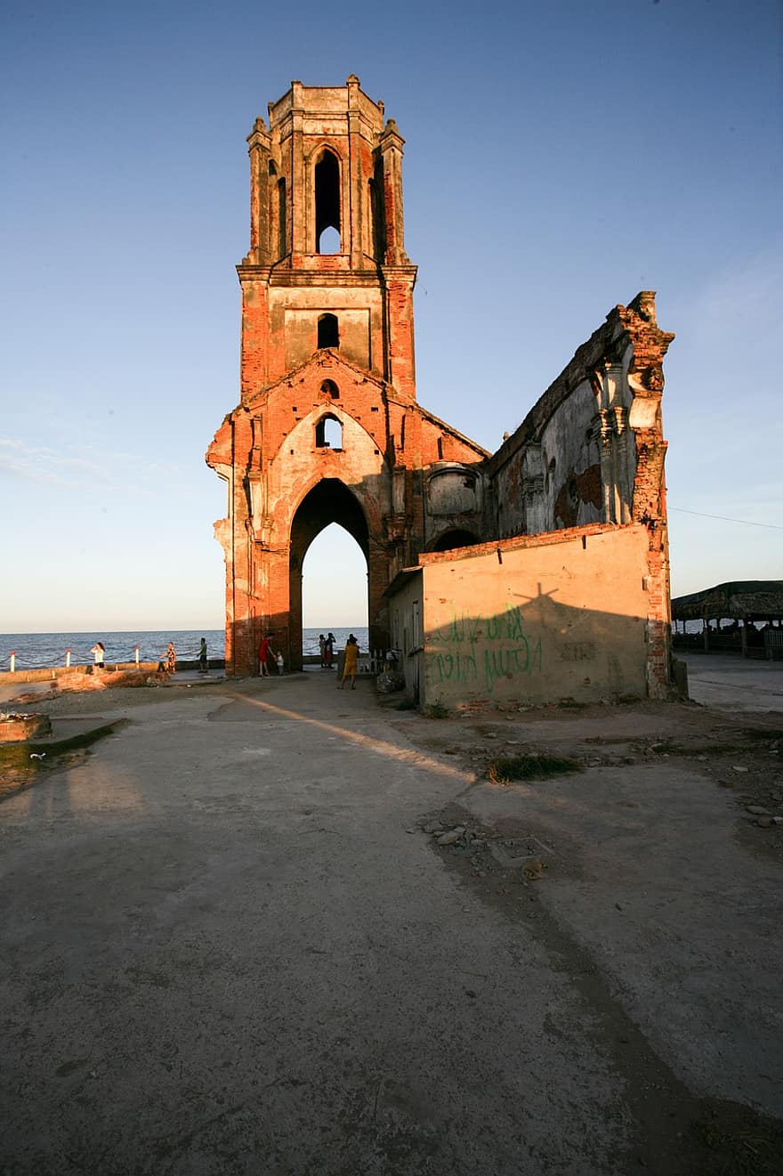 Église déchue, ruines, le vietnam, architecture, église