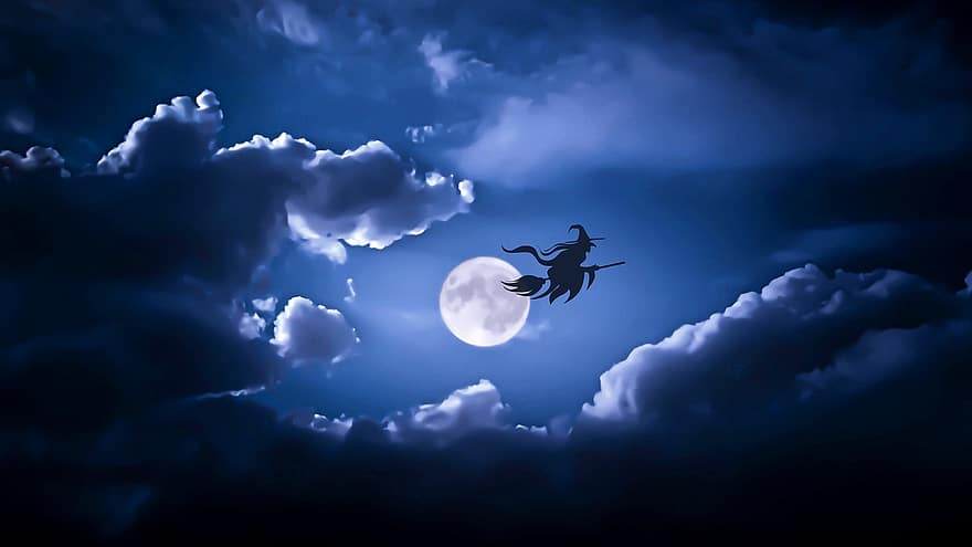 halloween, czarownica, pełnia księżyca, księżyc