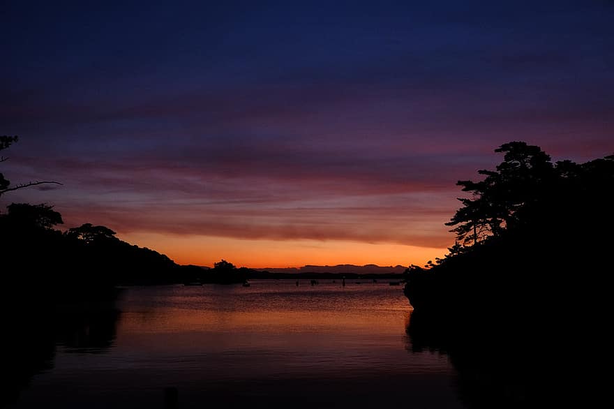 tramonto, tranquillo, calma, barca, oceano, acqua, natura, paesaggio, nuvole, lago, meditazione