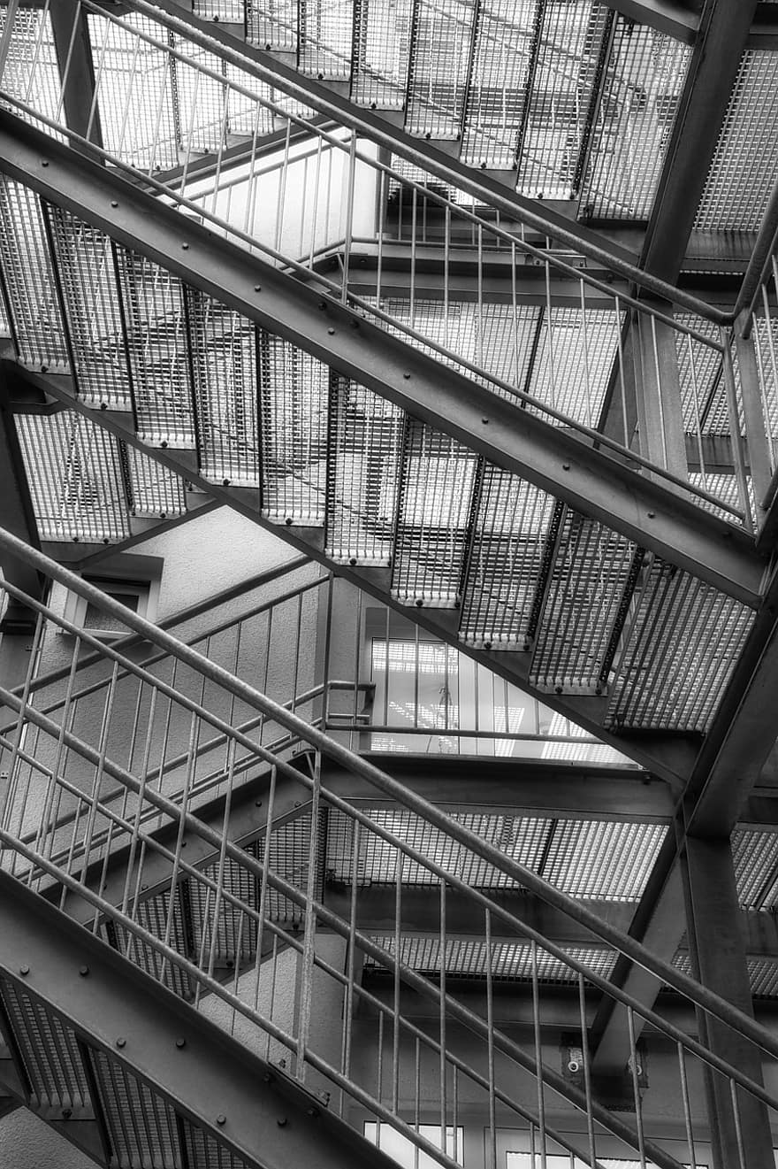 Stairs, Outdoor, Grid, Floors, Architecture, Building, Stole, Metal, Grating, Escape Route, Fire Protection