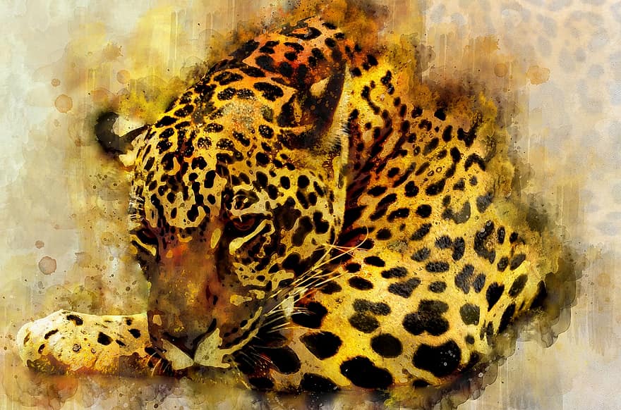 léopard, aquarelle, sauvage, chat, animal, mode, faune, exotique, chat brun, Mode marron