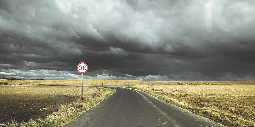 Road, Countryside, Storm Clouds, Cloudy Day, Landscape, Farmland, Poland, Storm, Nature, rural scene, cloud