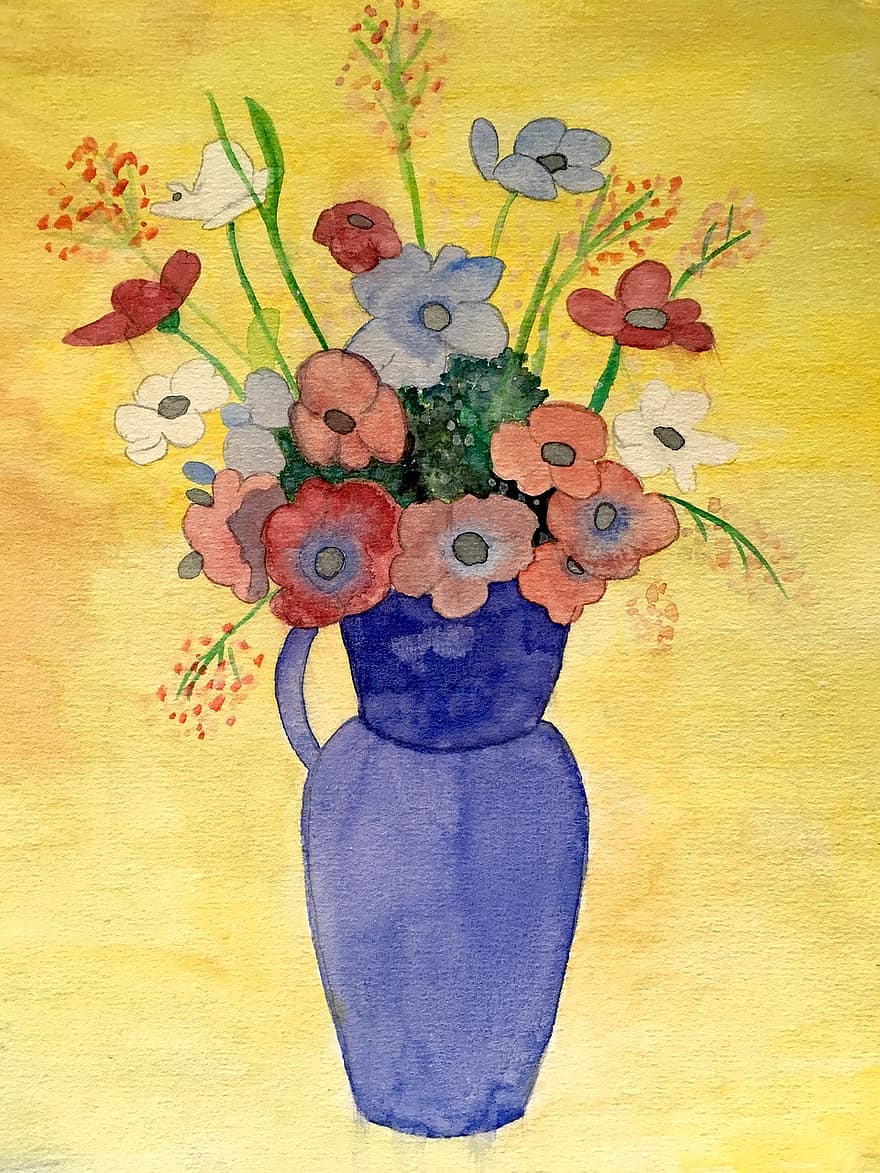 Watercolor, Flowers, Floral, Painting, Bouquet, Decorative, Card, Colors, Yellow Flower, Yellow Painting, Yellow Paint