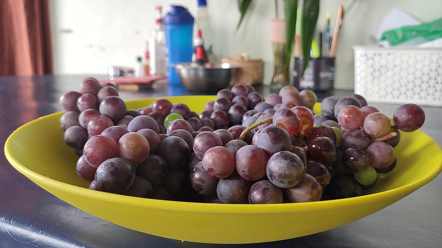 druiven, fruit, voedsel, kom, rijp, biologisch, vers, produceren, oogst