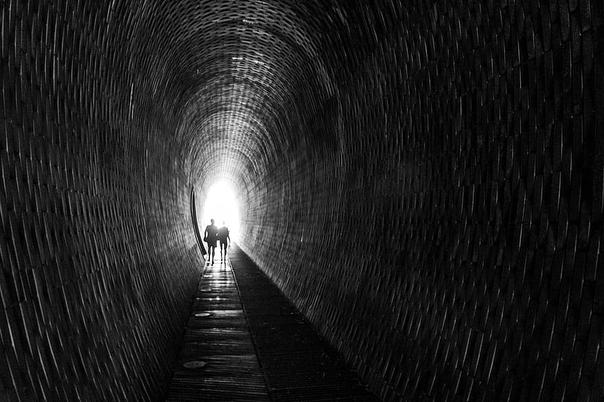 tunel, černobílý, cestovat, architektura