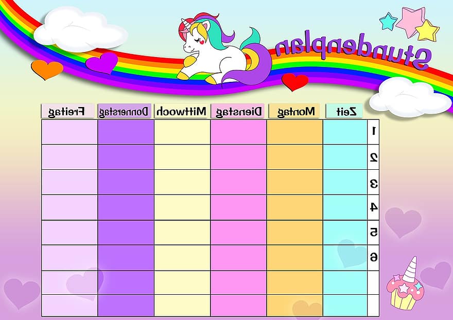 Timetable, Unicorn, Rainbow, Girl, Print Out, Template, Teaching, Days Of The Week, School, Students, Teacher