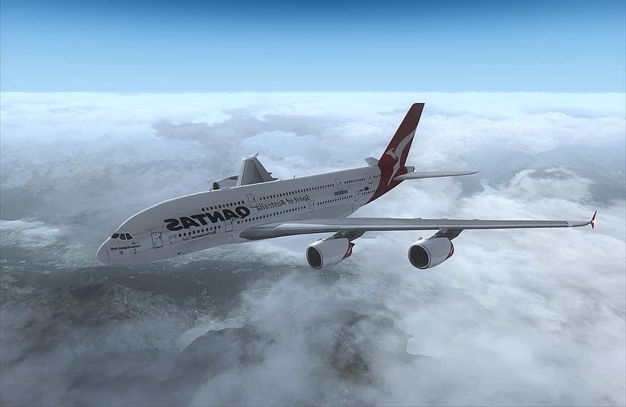 самолет, небо, аэробус а380, облака, воздушный транспорт, летающий, транспорт, коммерческий самолет, вид транспорта, пропеллер, путешествовать