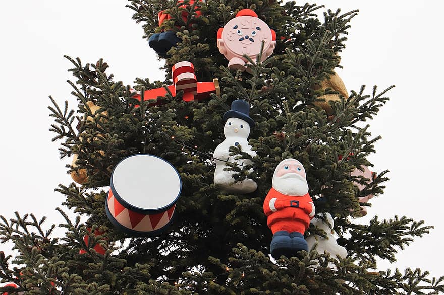 Рождественская елка, украшен, украшение, приход, настроение, дерево, зима, праздник, время года, Снеговик, рождественские украшения