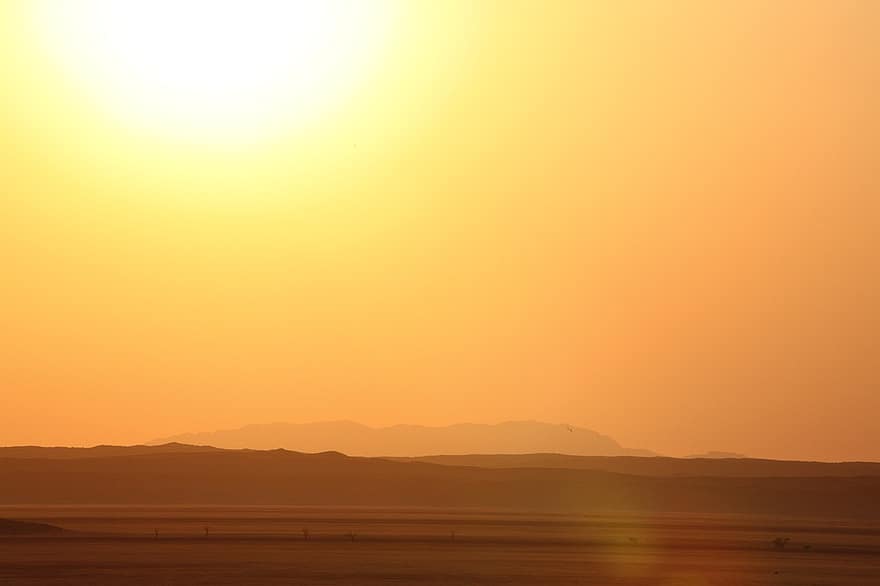 por do sol, deserto, Namíbia, África, panorama, natureza, Dom, luz solar, céu, seco, árido