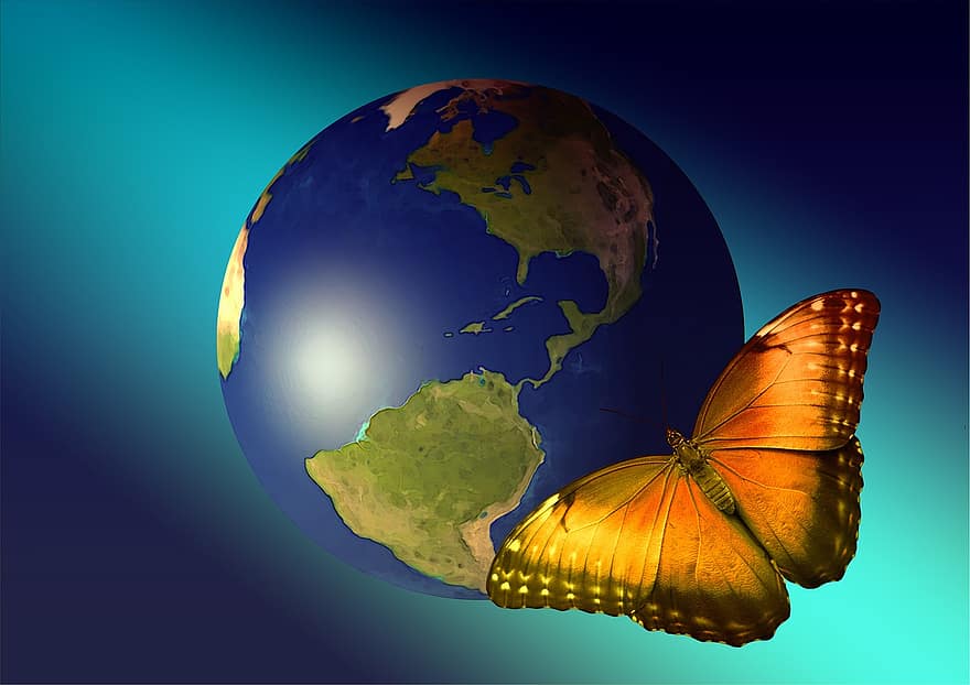 terra, globo, borboleta, mundo, planeta, continentes, meio Ambiente, viver, protecção, proteção de espécies, conservação da Natureza