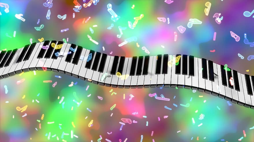 klaver nøgler, musik, farverig, 3d