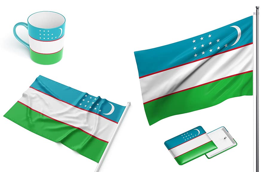 uzbekistan, nationell, flagga, en nation, baner, kopp