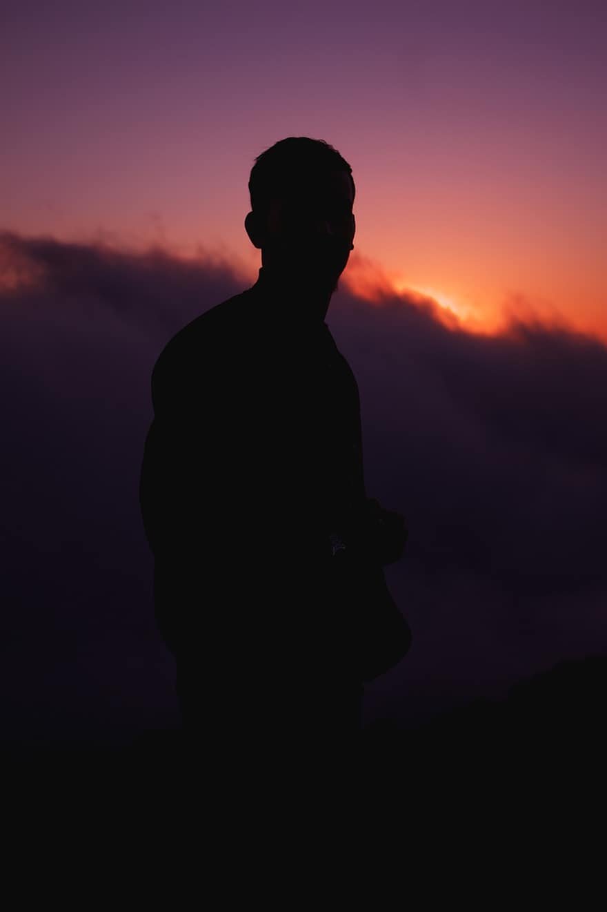 Man, Silhouette, Portrait, Inspiration, Creative, Idea, Sunset, Sundown, Clouds, men, back lit