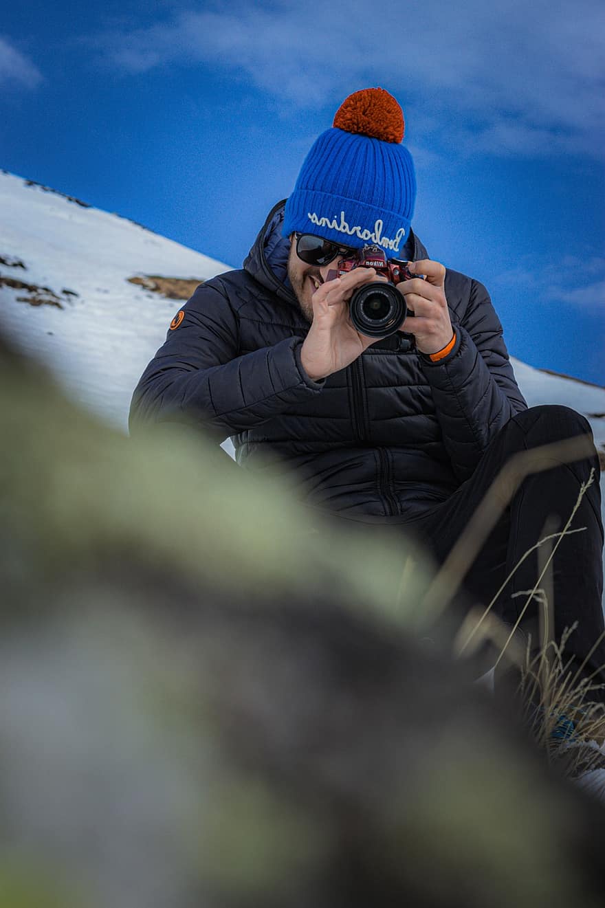 fotoğrafçı, kamera, kış, fotoğrafçılık, meslek, kapak, hobi, adam, açık havada, dağ, portre