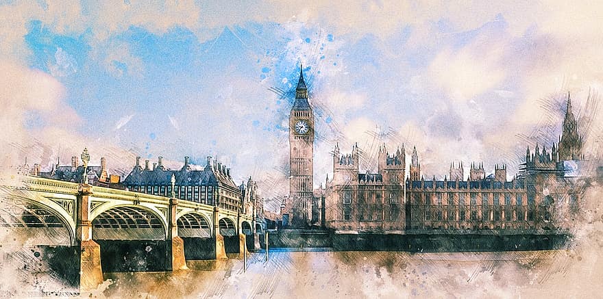 وستمنستر ، ساعة بج بن ، لندن ، البرلمان ، ساعة حائط ، معلم معروف ، السياحة ، بريطانيا ، السفر ، نهر ، سماء