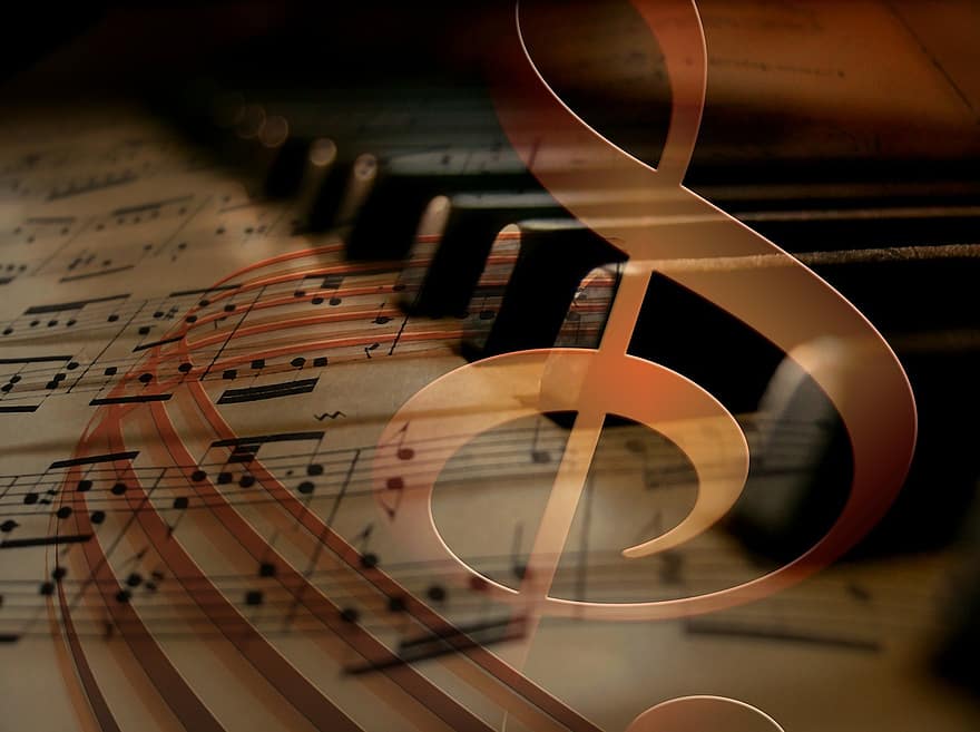 موسيقى ، بيانو ، مفاتيح ، لوحة المفاتيح ، صوت ، حفلة موسيقية ، موسيقي او عازف ، notenblatt ، المفتاح الموسيقي ، تونكونست ، المفتاح الموسيقي الثلاثي