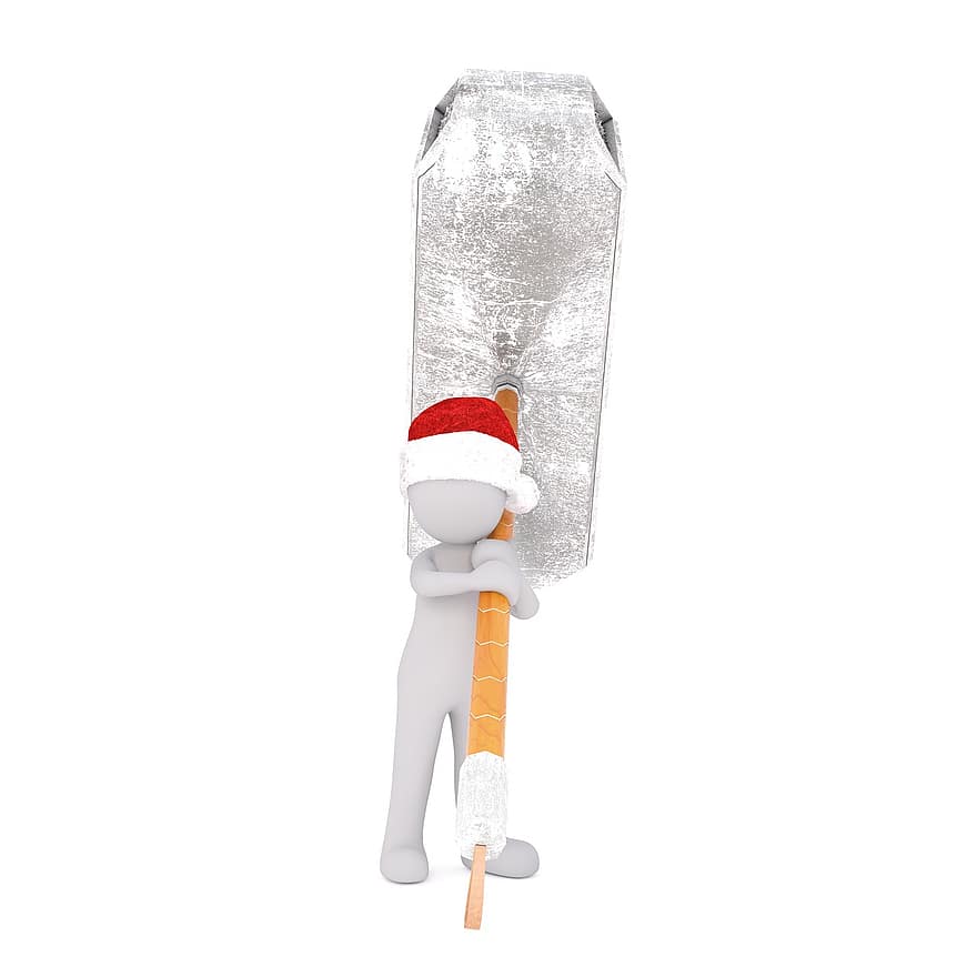 白人男性、3Dモデル、全身、3 dサンタ帽子、クリスマス、サンタの帽子、3D、白、孤立した、ツール、ハンマー