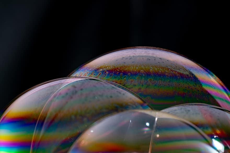 gelembung, gelembung sabun, berkilau, penuh warna, refleksi, lampu, lensa suar, pembiasan