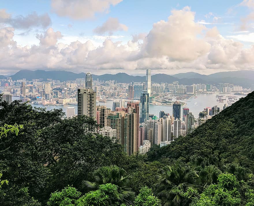 香港、シティ、都市、街並み、建物、アジア、スカイライン、建築、観光、大都市、旅行