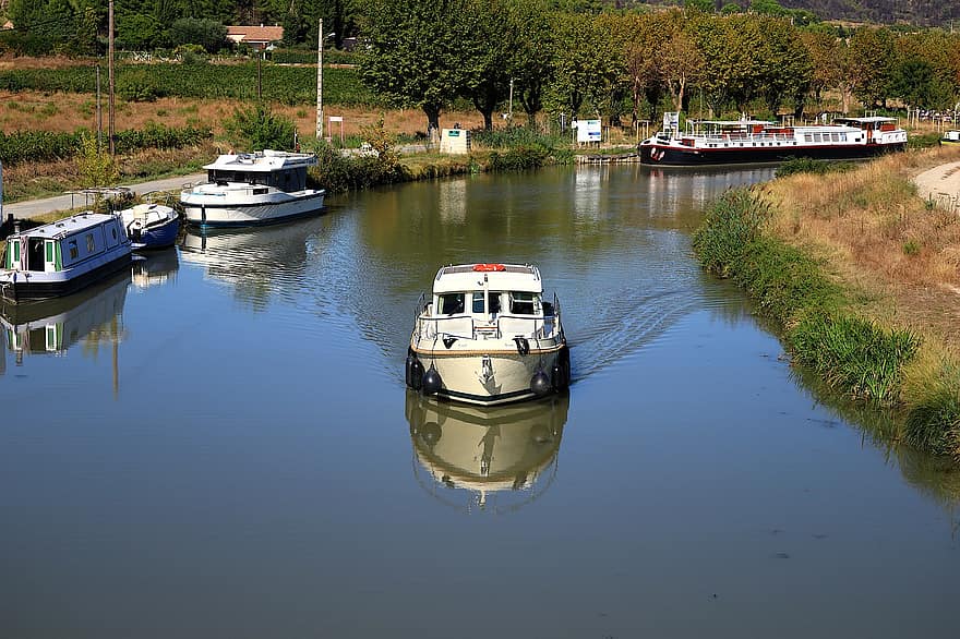 Канал дю Миди, лодки, канал, Франция, Languedoc, Окситания, путешествовать, воды, транспорт, навигационный, пейзаж