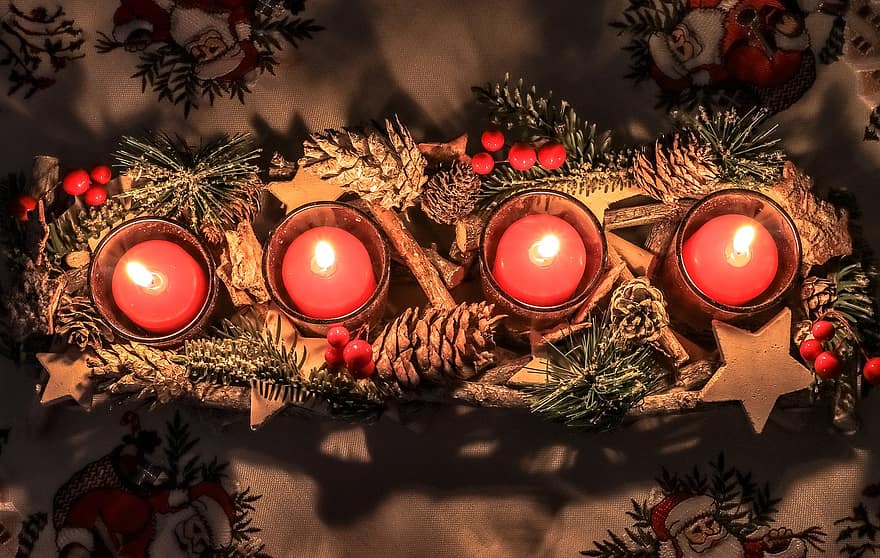 corona di avvento, candele, luce, Natale, Avvento, decorazione, celebrazione, candela, albero, inverno, stagione