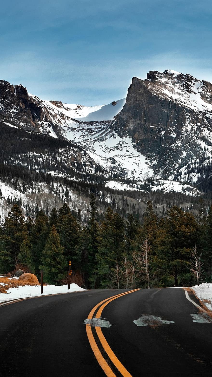 планини, зима, сняг, път, пейзаж, природа, студ, на открито, връх, небе, Колорадо