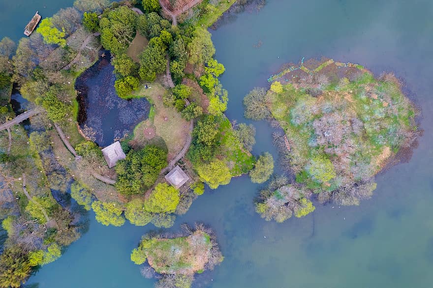 Lake, Nature, West Lake, Hangzhou, Water, Trees, Landscape, Scenery, aerial view, blue, summer