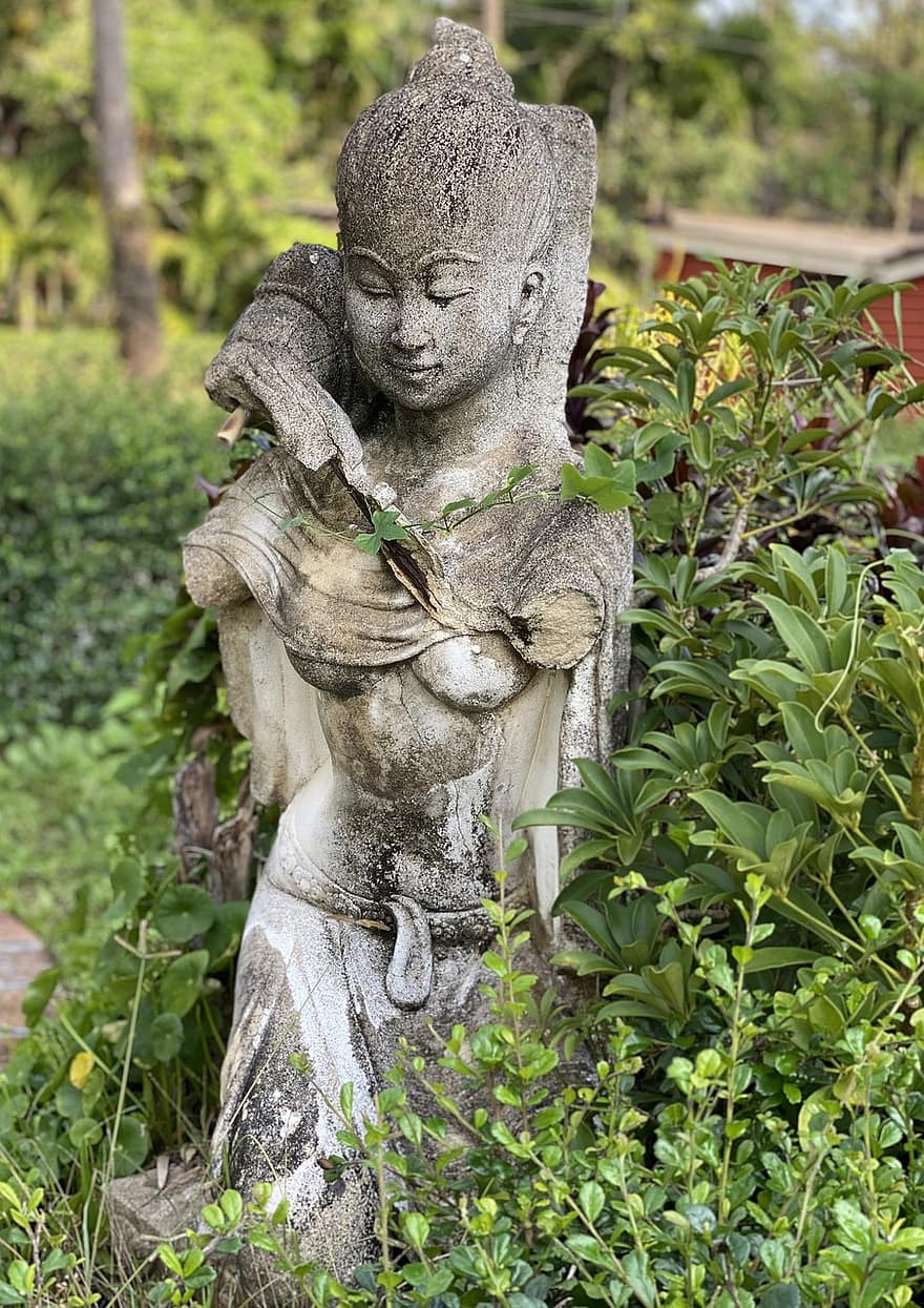 像、仏、庭園、仏教、タイ、彫刻、宗教、健康、瞑想、文化、霊性