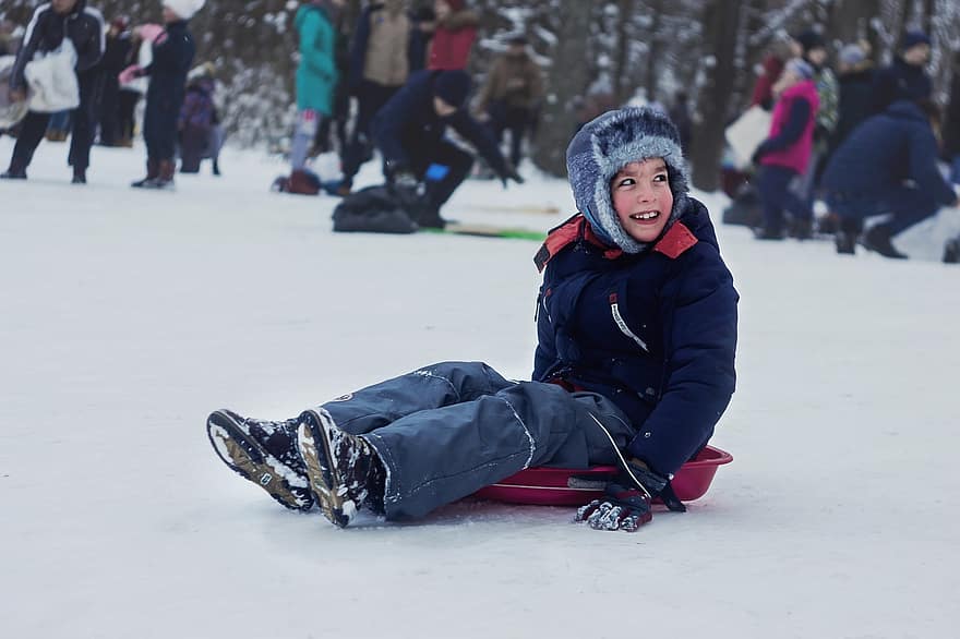 đứa trẻ, mùa đông, xe trượt tuyết, trượt ván, trang phục mùa đông, tuyết, thể thao trên tuyết, Hoạt động giải trí, quần áo mùa đông, thời thơ ấu, vui vẻ