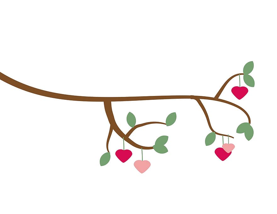 větev, srdce, milovat, miláček, romantický, listy, strom, rostlina, Valentýn, symbol
